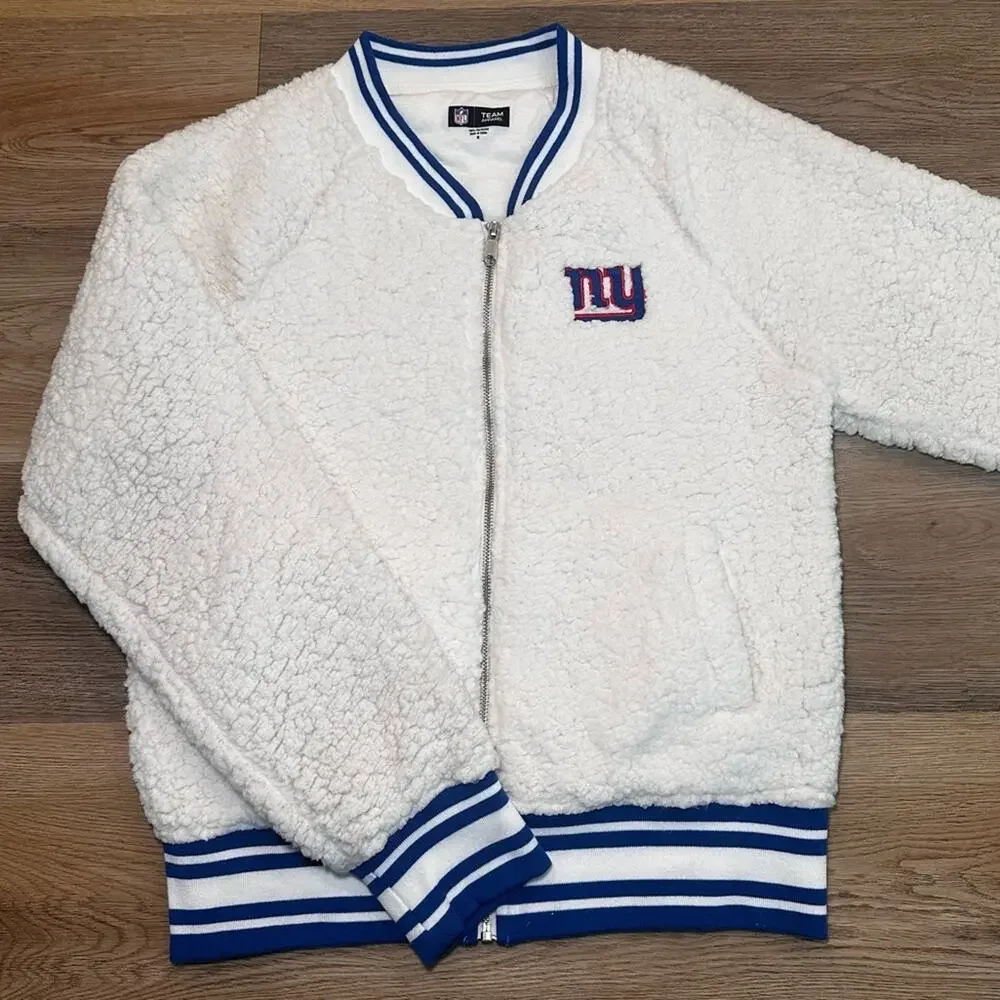 New Era New York Giants Cream Athletic Sherpa Full-Zip Bomber Jacket Women’s Med - Picture 10 of 13